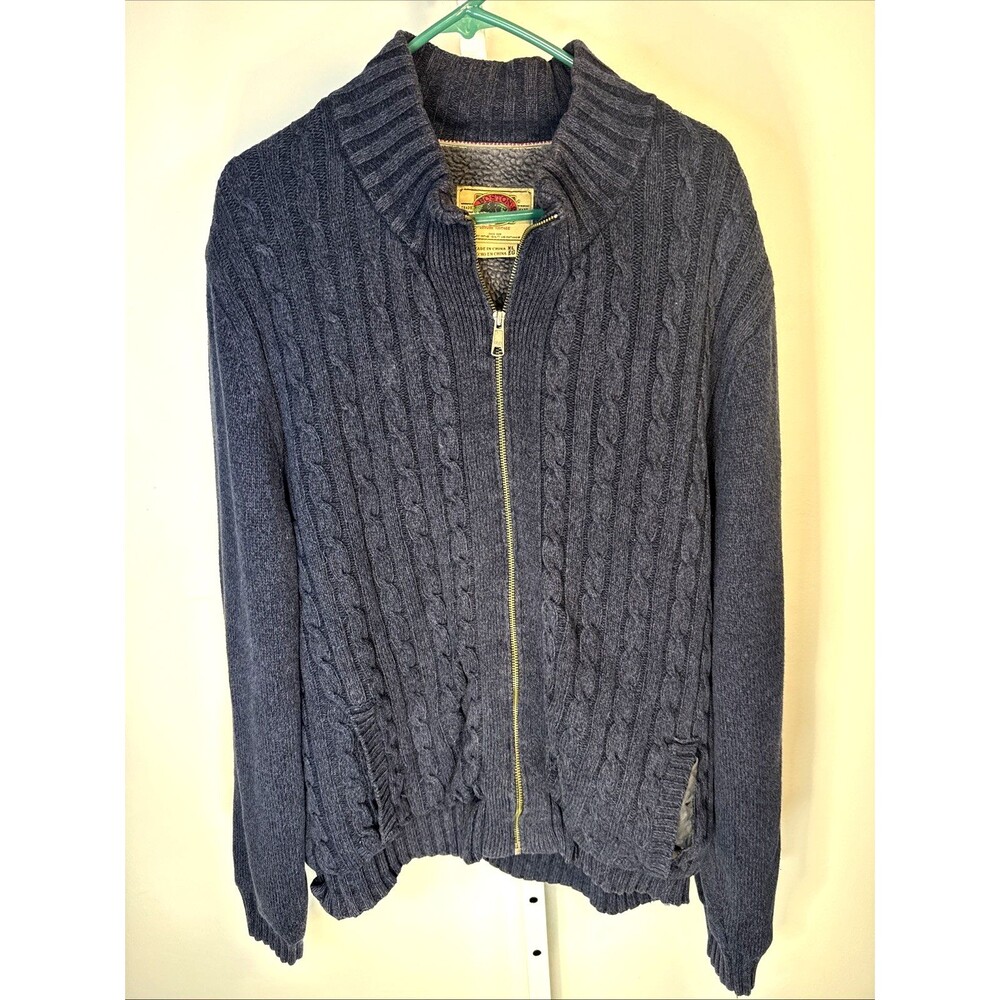 Boston Traders Sherpa Lined Zip Sweater Jacket XL Blue Cable Knit Fisherman